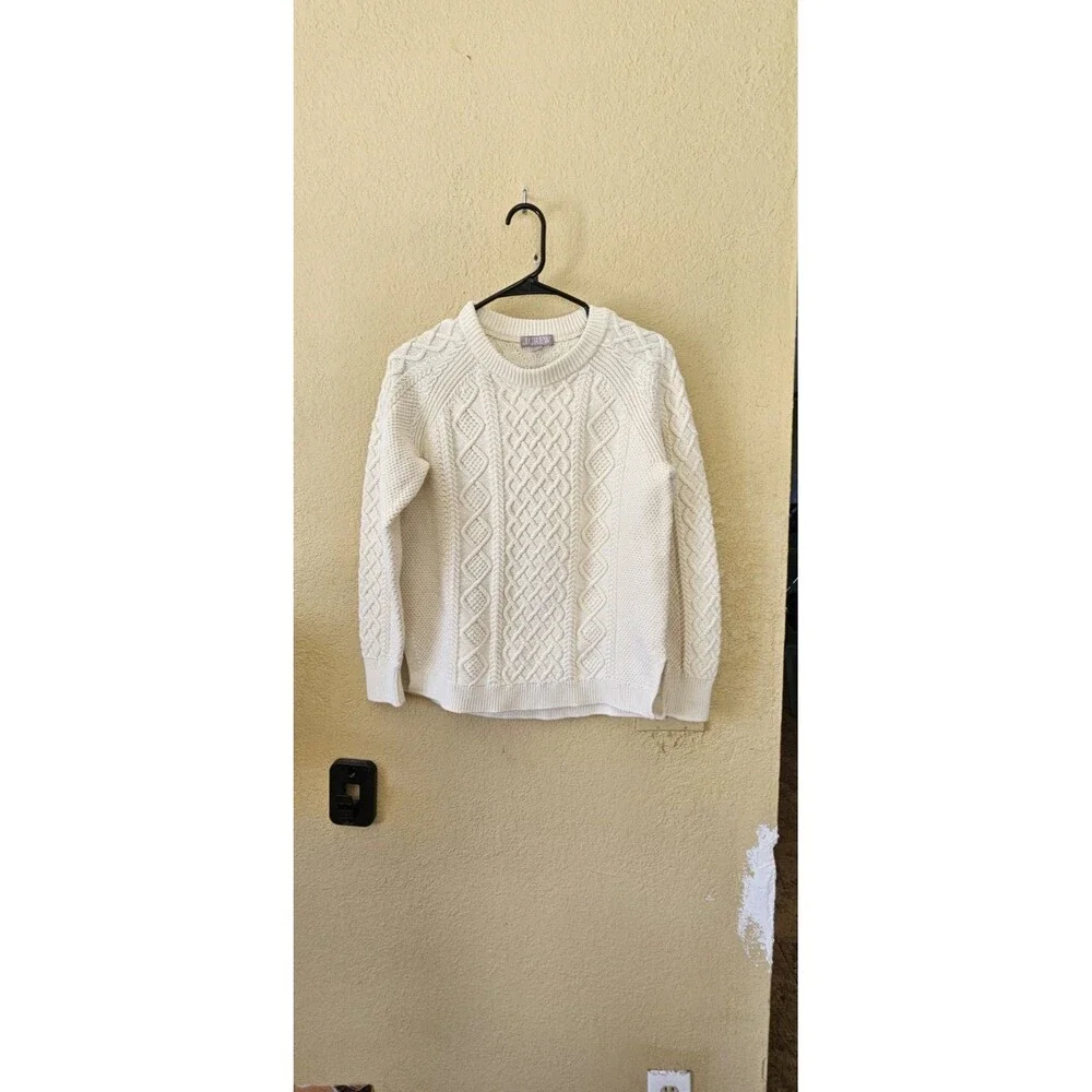 J Crew Factory Crew neck Cable Sweater Size S- Cream Cotton